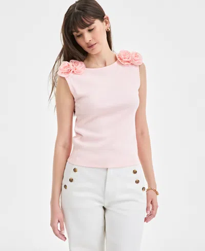 On 34th Women's Ribbed Rosette Shoulder Tank Top, Exclusively At Macy's In Pink Dogwood
