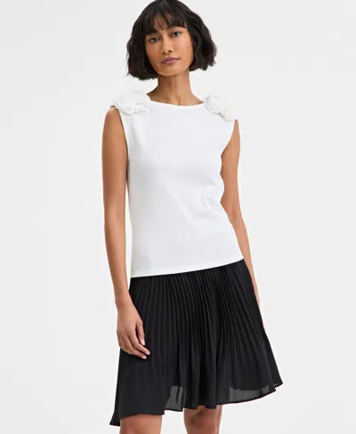On 34th Women's Ribbed Rosette Shoulder Tank Top, Exclusively At Macy's In Washed White