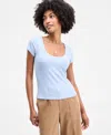 On 34th Women's Ribbed Scoop-neck Tee, Exclusively At Macy's In Blue