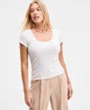 On 34th Women's Ribbed Scoop-neck Tee, Exclusively At Macy's In White