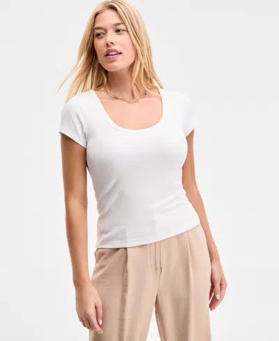 On 34th Women's Ribbed Scoop-neck Tee, Exclusively At Macy's In White