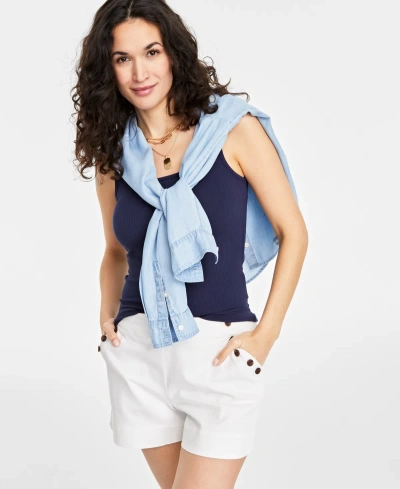 On 34th Women's Ribbed Square-neck Tank, Created For Macy's In Intrepid Blue