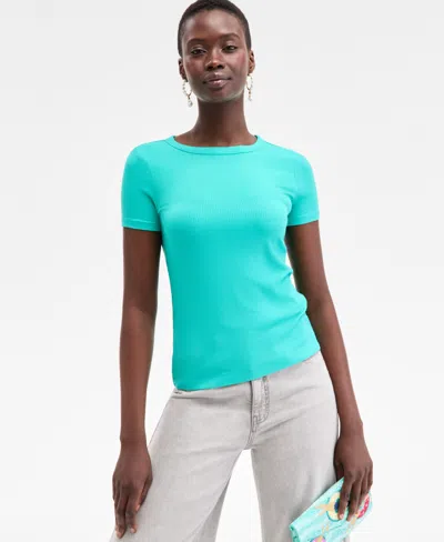 On 34th Women's Ribbed T-shirt, Created For Macy's In Blue