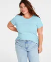 On 34th Women's Gathered-sleeve Crewneck T-shirt, Created For Macy's In Blue Chiffon