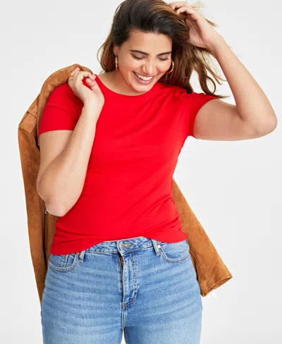 On 34th Women's Ribbed T-shirt, Xxs-4x, Created For Macy's In Chili