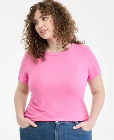 On 34th Women's Ribbed T-shirt, Xxs-4x, Created For Macy's In Pink