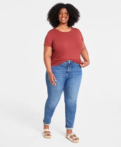 On 34th Women's Ribbed T-shirt, Xxs-4x, Created For Macy's In Spicy Apple