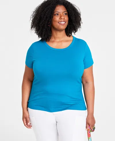 On 34th Women's Ribbed T-shirt, Xxs-4x, Created For Macy's In Tepid Teal