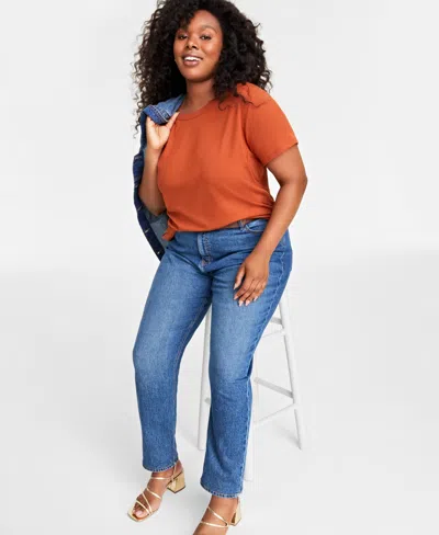On 34th Women's Ribbed T-shirt, Created For Macy's In Toasted Ginger