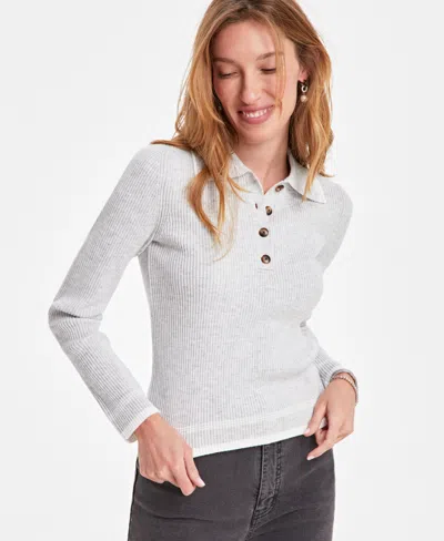 On 34th Women's Ribbed Tipped Polo Sweater, Exclusively At Macy's In Silver Heather