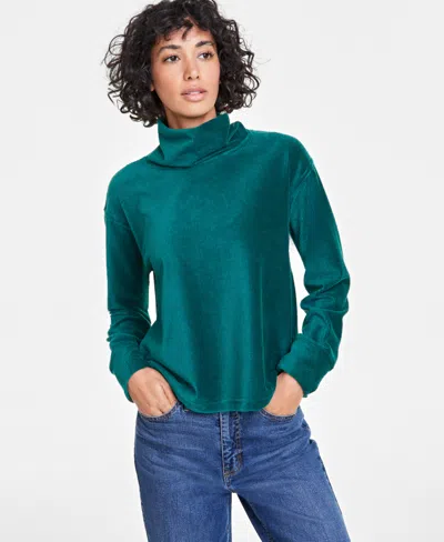 On 34th Women's Ribbed Velour Turtleneck Top, Created For Macy's In Dark Forest