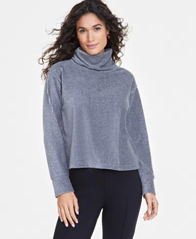 On 34th Women's Ribbed Velour Turtleneck Top, Created For Macy's In Medium Grey Heather