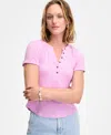 On 34th Women's Roll Cuff Rib-knit Henley T-shirt, Exclusively At Macy's