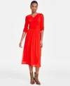 On 34th Women's Ruched-mesh Midi Dress, Created For Macy's In Fiery Red