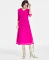 On 34th Women's Ruched-mesh Midi Dress, Created For Macy's In Magenta Mo