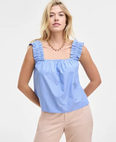 On 34th Women's Ruched-strap Striped Tank, Exclusively At Macy's In Blue Combo