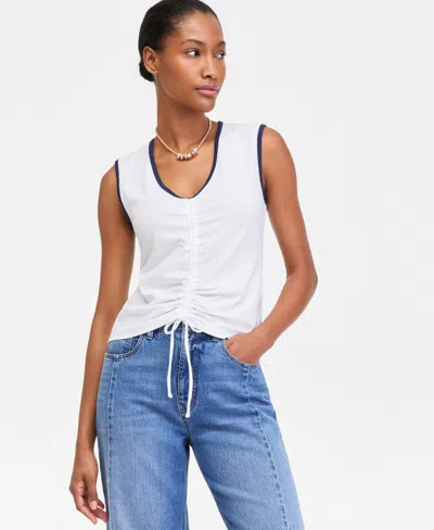 On 34th Women's Ruched V-neck Tie-hem Tank, Macy's Exclusive In White
