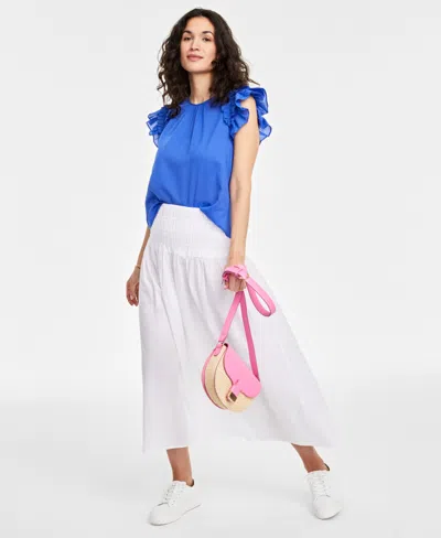 On 34th Women's Ruffle Short-sleeve Voile Top, Created For Macy's In Colbalt Glaze