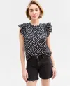 On 34th Women's Ruffle Short-sleeve Voile Top, Created For Macy's In Deep Black Combo