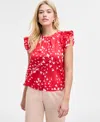 On 34th Women's Ruffle Short-sleeve Voile Top, Created For Macy's In Fiery Red