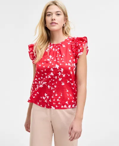On 34th Women's Ruffle Short-sleeve Voile Top, Created For Macy's In Fiery Red