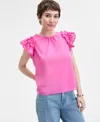 On 34th Women's Ruffle Short-sleeve Voile Top, Created For Macy's In Pink Dazzle