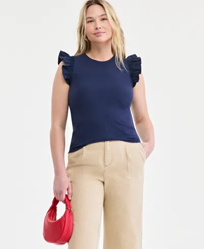 On 34th Women's Ruffle-sleeve Knit Top, Created For Macy's In Intrepid B