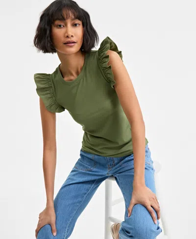 On 34th Women's Ruffle-sleeve Knit Top, Created For Macy's In Olivine