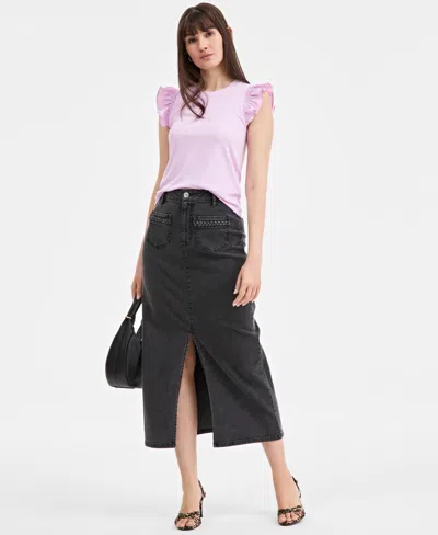 On 34th Women's Ruffle Short-sleeve Voile Top, Created For Macy's In Orchid Bouquet