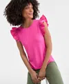 On 34th Women's Ruffle-sleeve Knit Top, Created For Macy's In Pink
