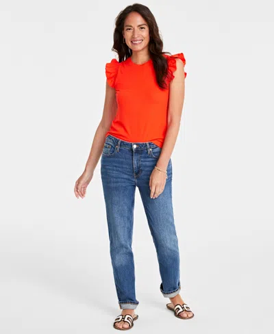 On 34th Women's Ruffle-sleeve Knit Top, Created For Macy's In Red