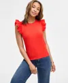 On 34th Women's Ruffle-sleeve Knit Top, Created For Macy's In Red