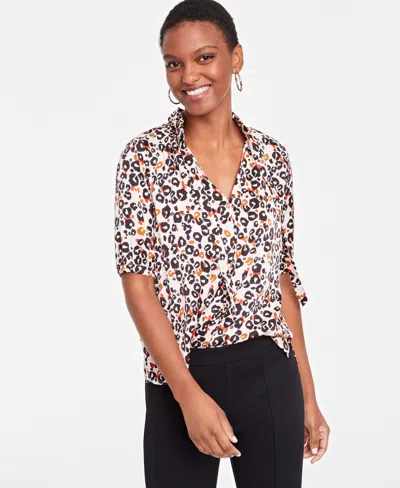 On 34th Women's Ruffle Tie Neck Elbow-sleeve Top, Created For Macy's In Rose Tan Combo