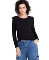 On 34th Women's Ruffle-trim Ribbed Long-sleeve Top, Created For Macy's In Fuchsia Purple