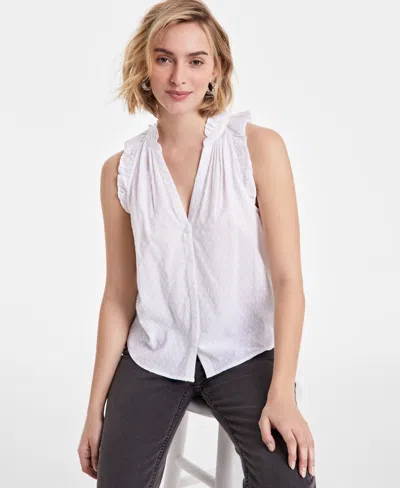 On 34th Women's Ruffled V-neck Sleeveless Top, Exclusively At Macy's In Bright White