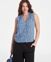 On 34th Women's Ruffled V-neck Sleeveless Top, Exclusively At Macy's In Blue