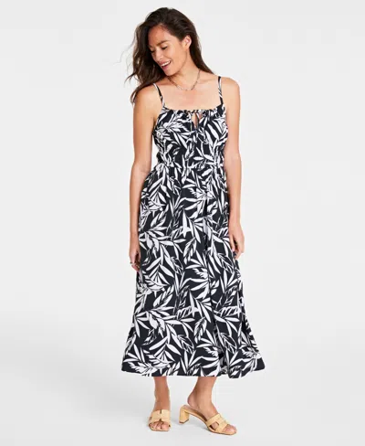 On 34th Women's Rumpled Tie-front Midi Dress, Created For Macy's In Deep Black Cmb