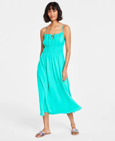 On 34th Women's Rumpled Tie-front Midi Dress, Created For Macy's In Plume Teal