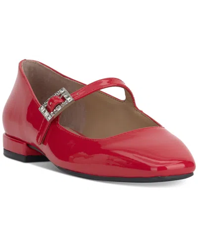 On 34th Women's Saadet Rhinestone-buckle Mary Jane Flats, Created For Macy's In Red Patent