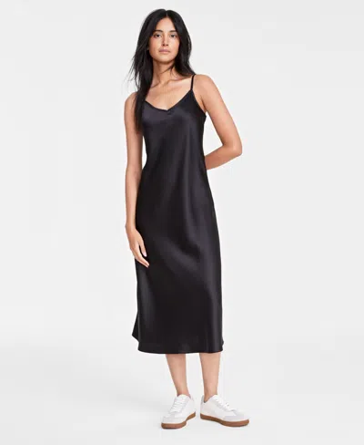 On 34th Women's Satin Midi Slipdress, Created For Macy's In Deep Black