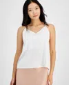 On 34th Women's Satin V-neck Inset-panel Tank, Created For Macy's In Washed White