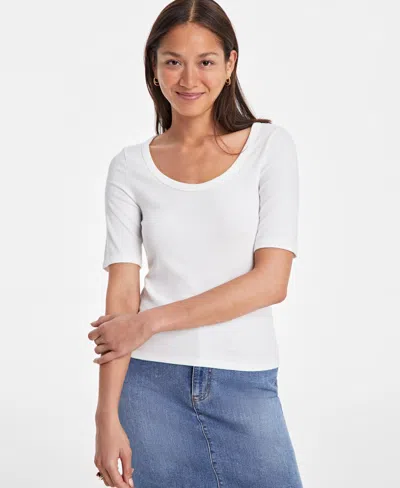 On 34th Women's Solid Scoop-neck Elbow-sleeve Top, Exclusively At Macy's In Washed White