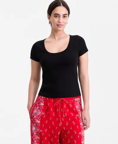 On 34th Women's Scoop-neck Layering T-shirt, Macy's Exclusive In Black