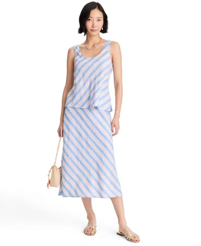 On 34th Women's Scoop Neck Linen-blend Tank Top, Macy's Exclusive In Blue Multi Stripe