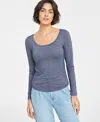 On 34th Women's Long-sleeve Boatneck Ribbed Top, Created For Macy's In Intrepid Blue