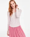 On 34th Women's Scoop-neck Metallic-knit Long-sleeve Top, Created For Macy's In Pale Pink