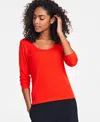 On 34th Women's Scoop-neck Ribbed Long-sleeve Top, Created For Macy's In Fiery Red