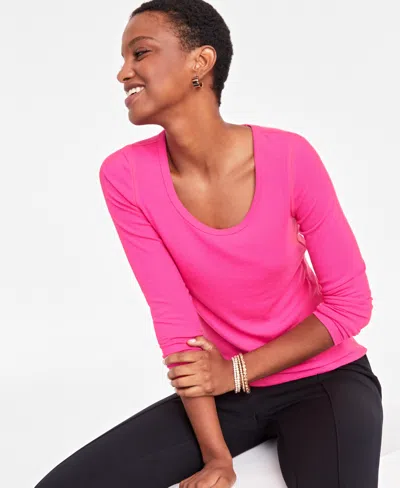 On 34th Women's Scoop-neck Ribbed Long-sleeve Top, Created For Macy's In Fuschia Purple