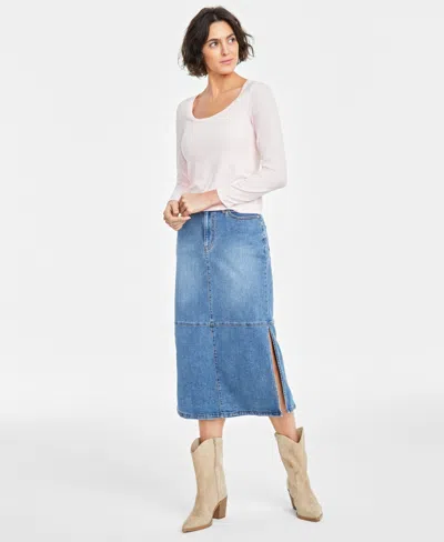 On 34th Women's Scoop-neck Ribbed Long-sleeve Top, Created For Macy's In Pink Dogwood