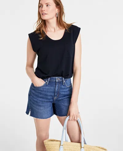 On 34th Women's Scoop-neck Rolled-sleeve T-shirt, Created For Macy's In Deep Black